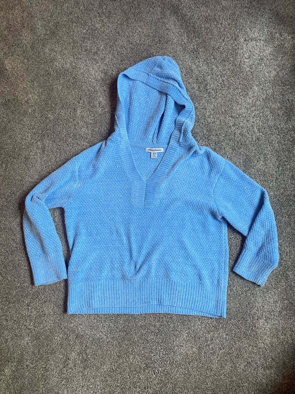 Tommy Bahama Baby Blue Hooded Knit Sweater Size Medium